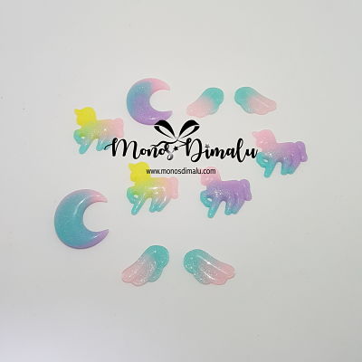 APLIQUES LUNA UNICORNIO ALAS 12 UNDS SURTIDAS