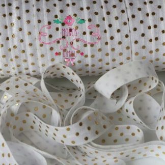 ELASTICO ORO PUNTOS BLANCO 1MT